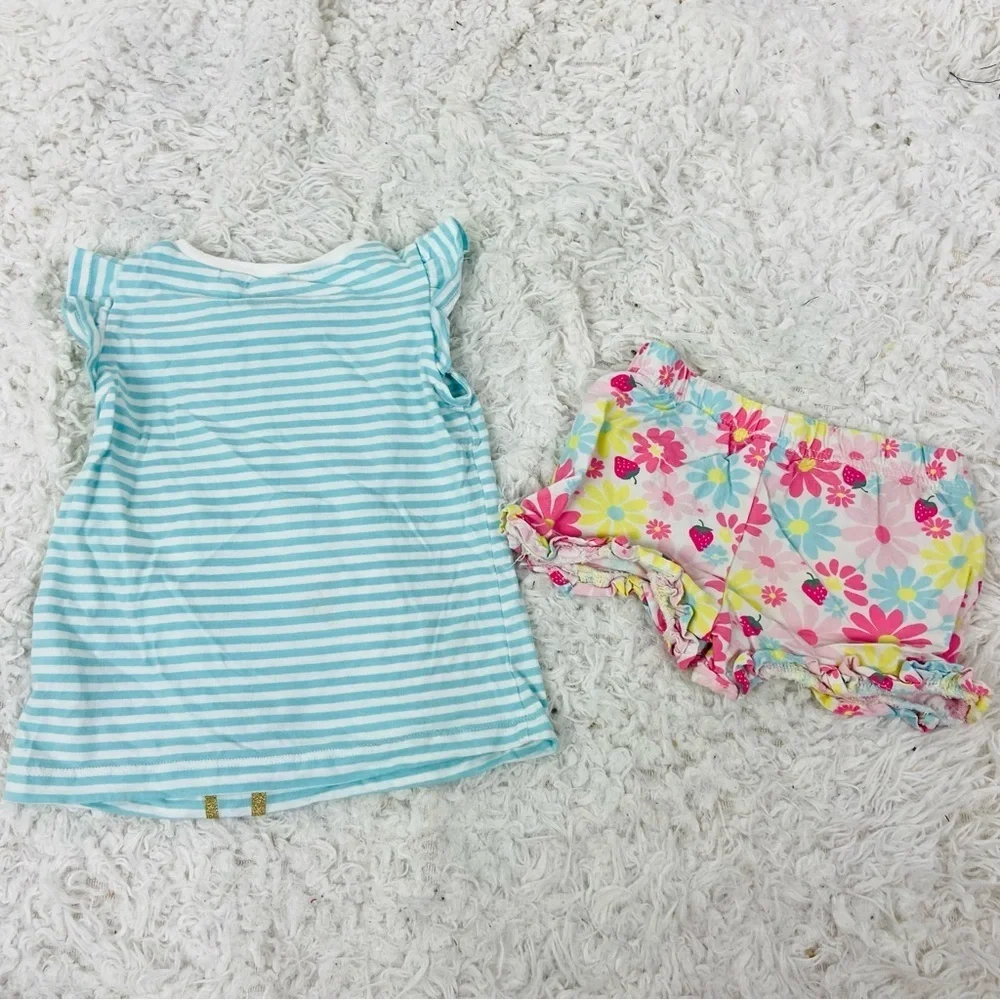 Carter's Blue and White Striped flamingo ruffle Top with pink floral shorts 3T - Picture 15 of 17